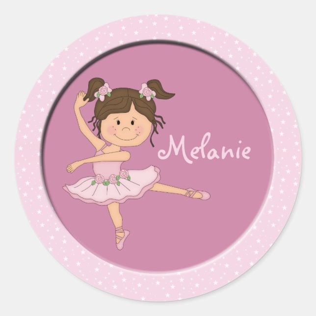 Ballerina rose mignonne 1 Autocollants ronds de no (Devant)