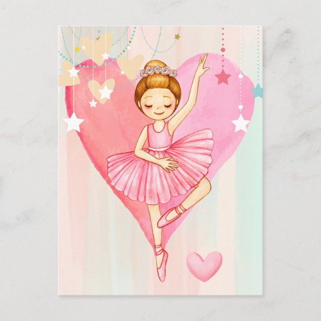 Ballerina Stars mignonnes et carte postale Coeur (Devant)