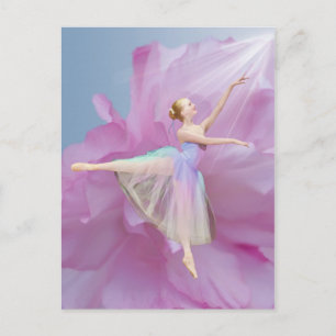 Ballerina sur carte postale rose et bleu