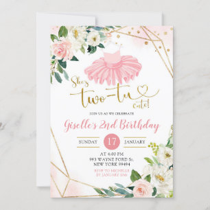 Ballerina Tutu Girl Invitation de deuxième anniver