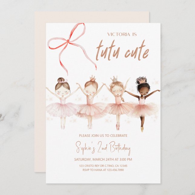 Ballerina Tutu mignonne Invitation d'anniversaire (Devant / Derrière)