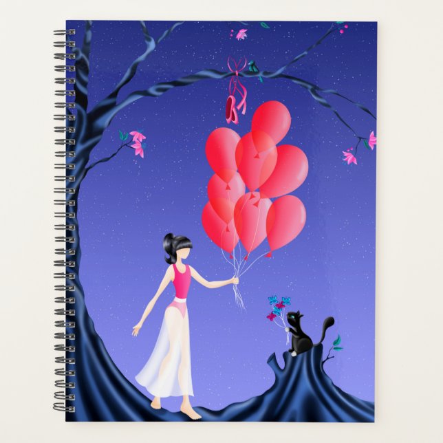 Ballerine mignonne et ciel nocturne avec chat (Devant)