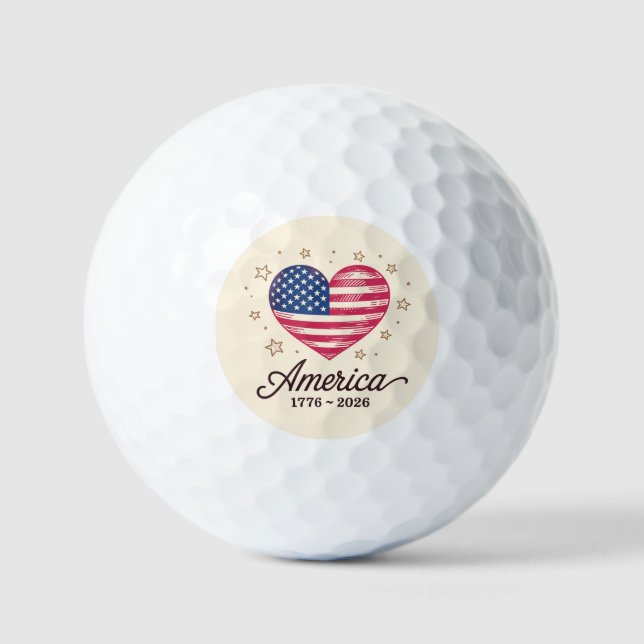 Balles De Golf 250 Ans Drapeau Cœur 1776 2026 250e 4 Juillet (Recto)