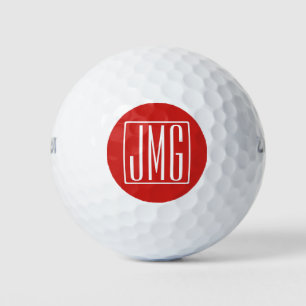 Balles De Golf 3 Initiales Monogramme Rouge et blanc (ou couleu