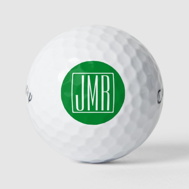 Balles De Golf 3 Initiales Monogramme | Vert et blanc (Devant)