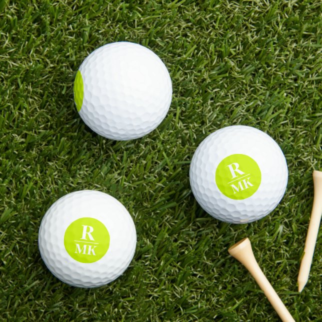 Balles De Golf 3 lettres initiales Acide Jaune presque vert (Herbe in situ)