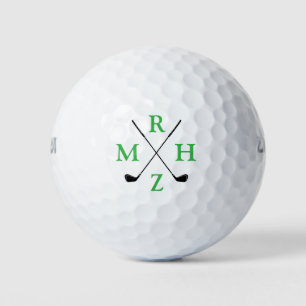 Balles De Golf 4 Initiales Vertes Monogramme avec Clubs de Golf