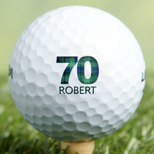 Balles De Golf 70e anniversaire papa cadeau - Blue Green Plaid 70