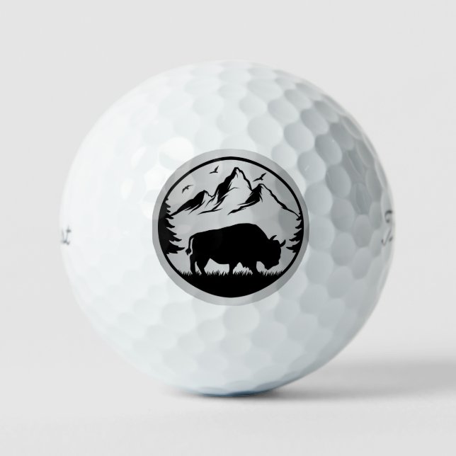Balles de golf à accent argenté Bison majestueux (Recto)