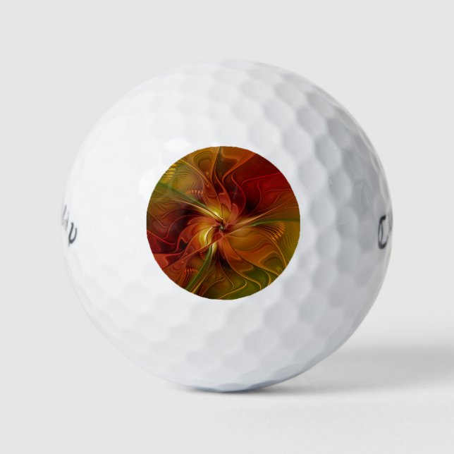 Balles De Golf Abstrait Rouge Orange Brown Vert Fractal Art Flowe (Devant)