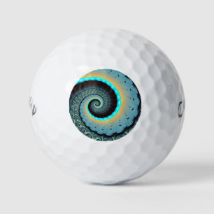 Balles De Golf Abstraite spirale d'art fractal bleu turquoise ora