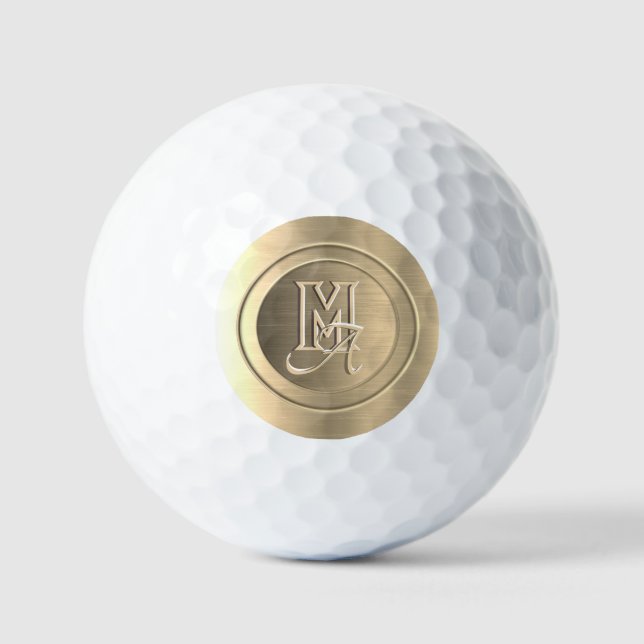 Balles De Golf Acier Or Métallisé Monogramme Gravé (Recto)