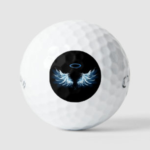 Balles De Golf Ailes d'ange bleues lumineuses sur fond noir