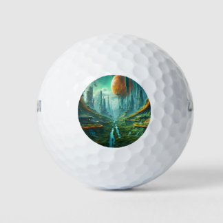 Balles De Golf Alien Nature & Futuriste Ville Surreal Sci-Fi Art