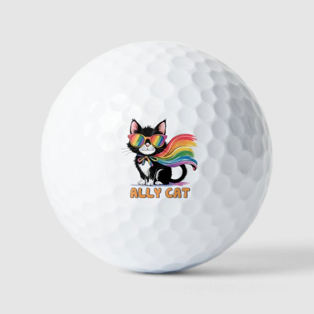 Balles De Golf Ally Cat - Rainbow Cat LGBTQ Pride (Recto)