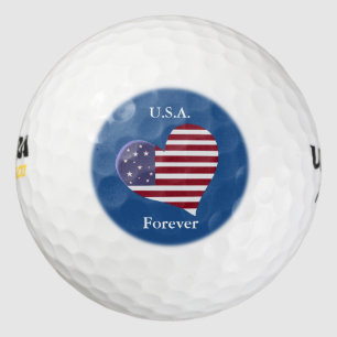 Balles De Golf American Flag Heart avec texte personnalisable