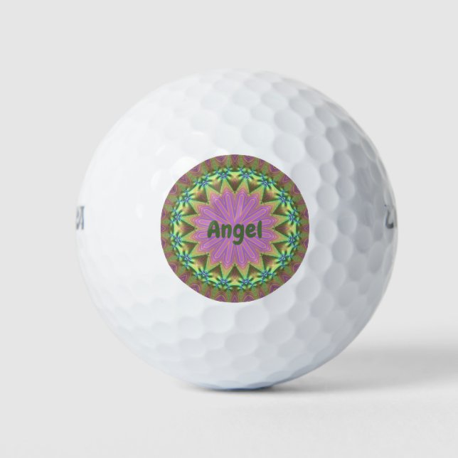 Balles De Golf ANGEL ~ Design fractal vert rose ~ (Devant)