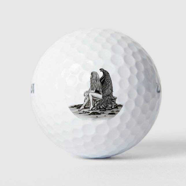Balles De Golf Angel, perdu dans la pensée, noir et blanc Design (Devant)