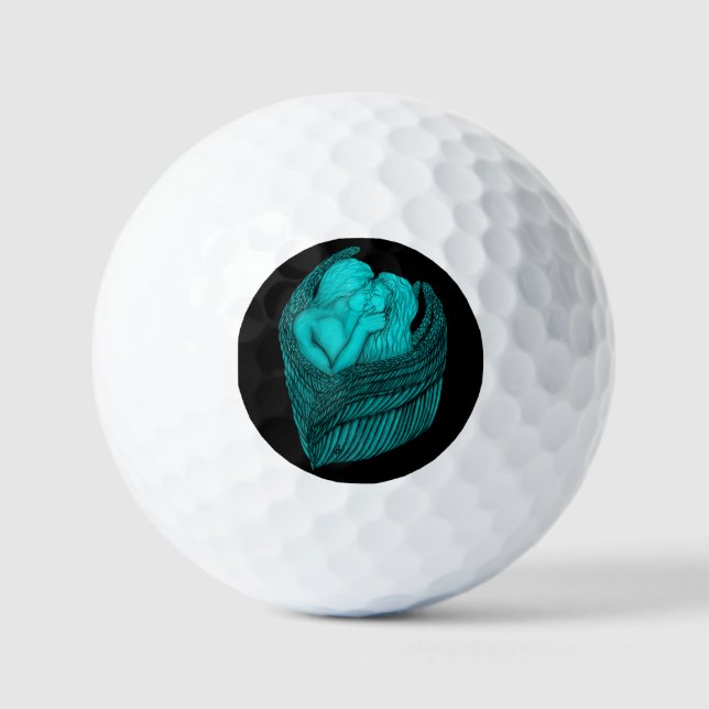 Balles De Golf Angels Kissing, noir et vert Design (Recto)