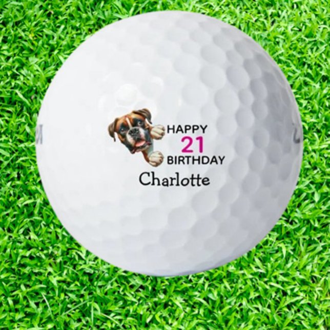 Balles De Golf Anniversaire de Boxer Amoureux de Golf (Celebrate your boxer’s birthday with personalized golf balls for loving golfers. )