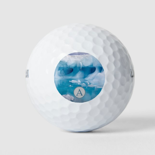 Balles De Golf Antarctique photo de glace bleue avec monogramme (Devant)