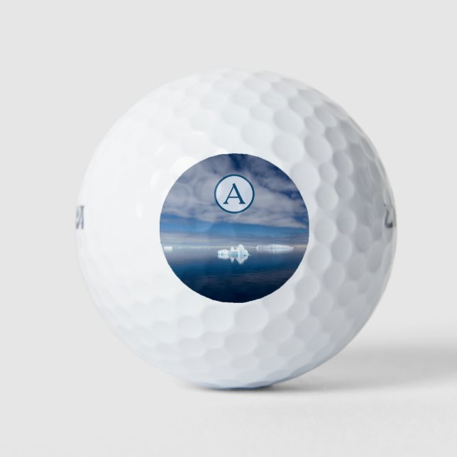 Balles De Golf Antarctique photo de glace bleue avec monogramme (Devant)