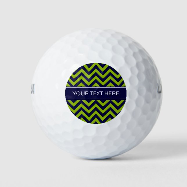 Balles De Golf Apple Grn Navy LG Chevron Navy Blue Nom Monogramme (Devant)