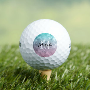 Balles De Golf Aqua blue Pink ombre mer galaxie abstraite Monogra