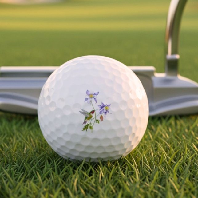 Balles De Golf Aquarelle Ancolie avec Colibri  (Créateur téléchargé)