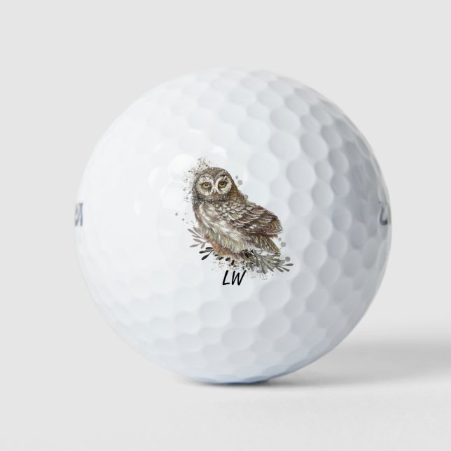Balles De Golf Aquarelle Chouette Oiseau Art Monogramme Art (Devant)