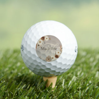 Balles De Golf Aquarelle d'automne Monogramme floral Personnalisé
