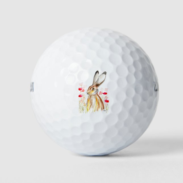 Balles De Golf Aquarelle de lièvre Easter Rabbit Animal Rustique  (Devant)