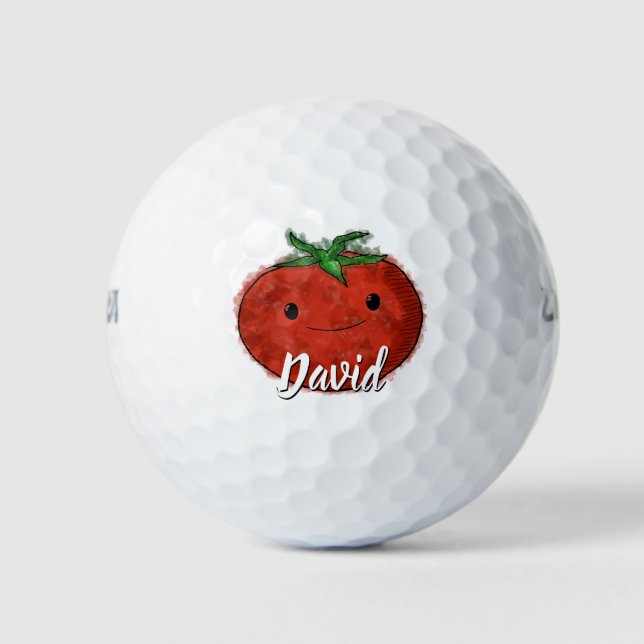 Balles De Golf Aquarelle de tomate mignonne Nom personnalisé (Devant)