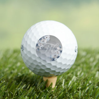 Balles De Golf Aquarelle d'hiver Monogramme floral personnalisé