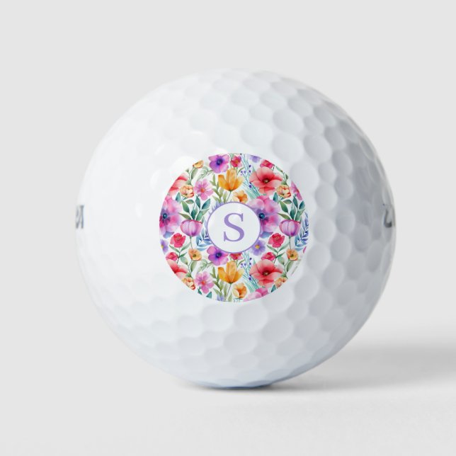 Balles De Golf Aquarelle Florale Boules de golf personnalisées (Devant)