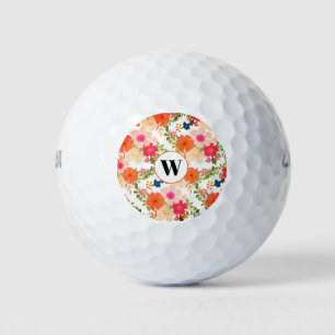 Balles De Golf Aquarelle florale monogramme