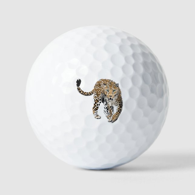 Balles De Golf aquarelle léopard jungle chat animal peint vert (Recto)