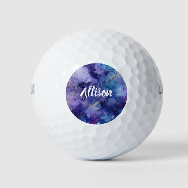 Balles De Golf Aquarelle moderne bleu violet personnalisée (Devant)