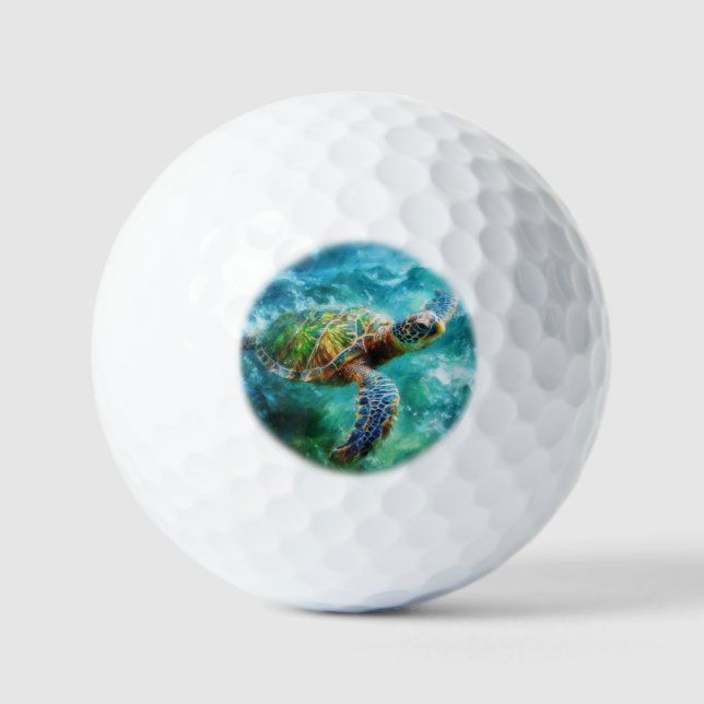 Balles De Golf Aquarelle Natation Tortue de mer (Recto)