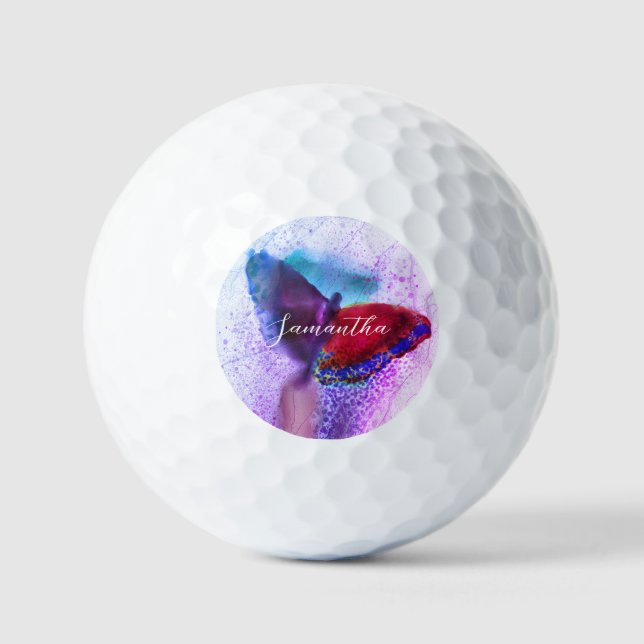 Balles De Golf Aquarelle Ombre Papillon rose et violet (Recto)