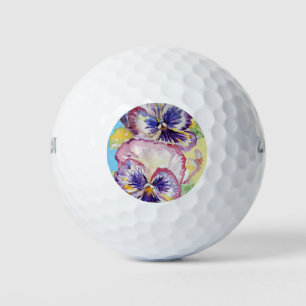 Balles De Golf Aquarelle Pansy Motif sur rose et jaune pâle