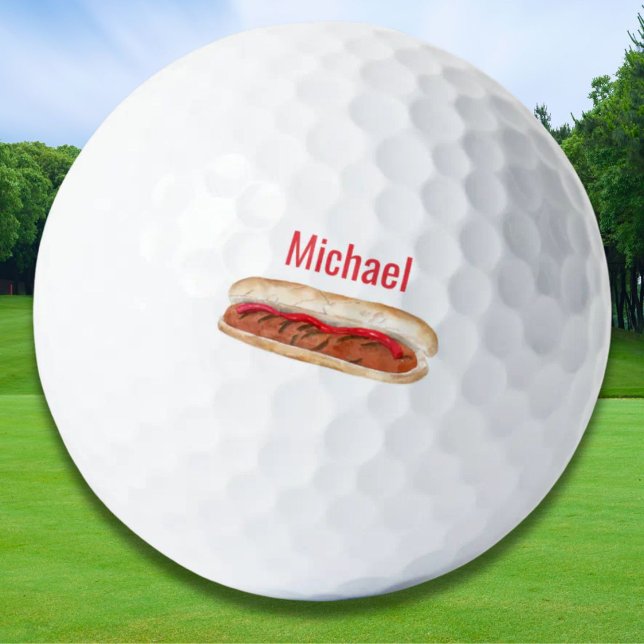 Balles De Golf Aquarelle personnalisée Hot Dog avec Ketchup (Créateur téléchargé)
