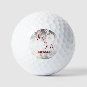 Balles De Golf Aquarelle rose Roses jaunes, noir flou, Mariage