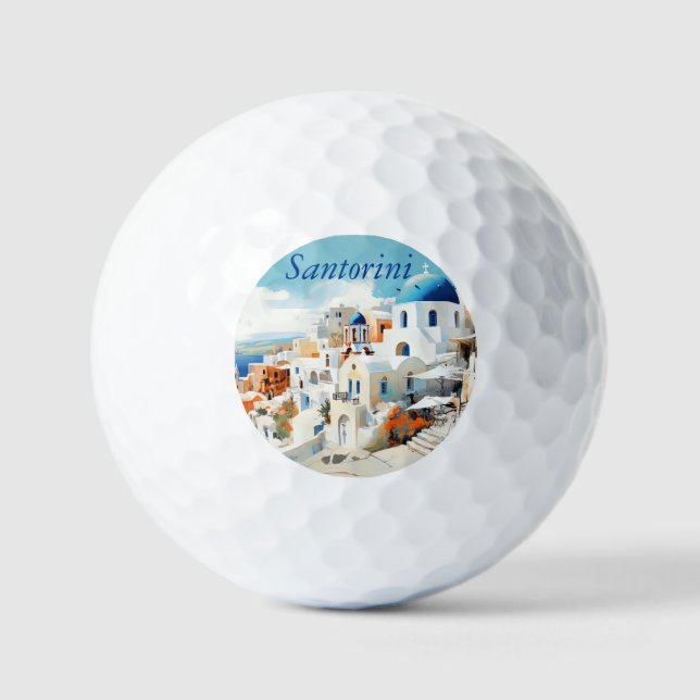 Balles De Golf Aquarelle Santorini Oia (Recto)
