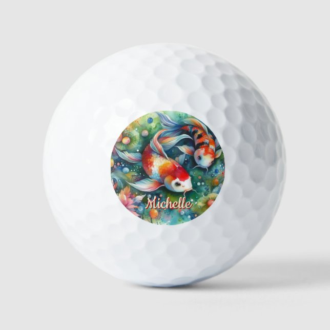 Balles De Golf Aquarelle Whimsical Koi Fish Personnalisée (Recto)