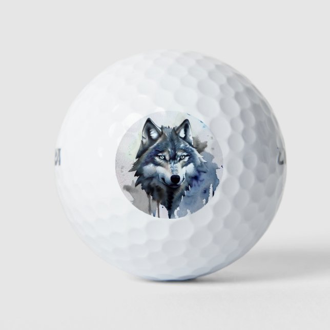 Balles De Golf Aquarelle Wolf Head Dusty Blue (Devant)