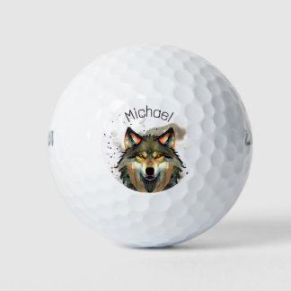 Balles De Golf Aquarelle Wolf Tons de Terre