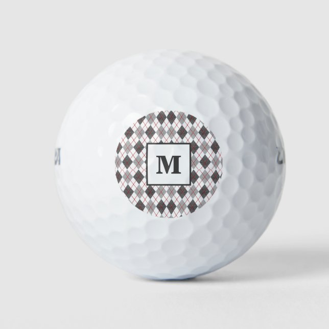 Balles De Golf Argyle à carreaux rouge gris argent Golf Monogramm (Devant)