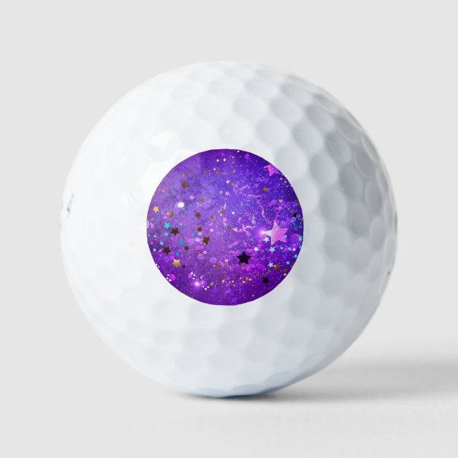 Balles De Golf Arrière - plan de feuille violet avec étoiles (Devant)