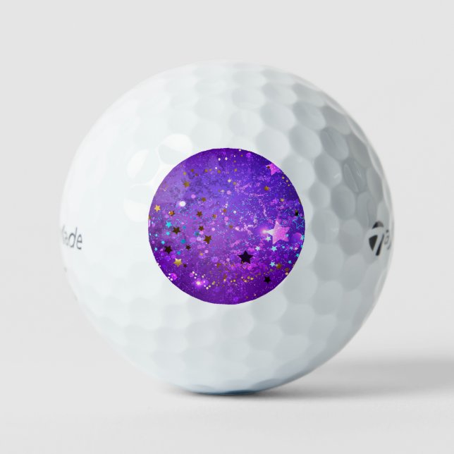 Balles De Golf Arrière - plan de feuille violet avec étoiles (Recto)